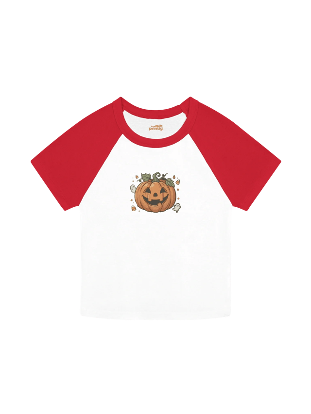 Spooky Pumpkin Ghost Baby Womens Halloween Shirt shirt in white/red