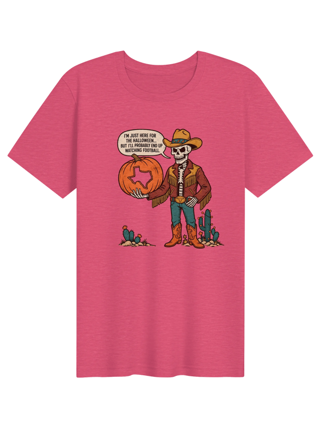 Halloween Texas Cowboy Skeleton Womens Shirt shirt in heather raspberry