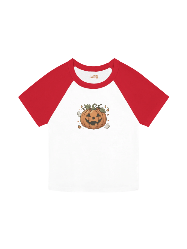 Spooky Pumpkin Ghost Womens Halloween Shirt shirt in white/red
