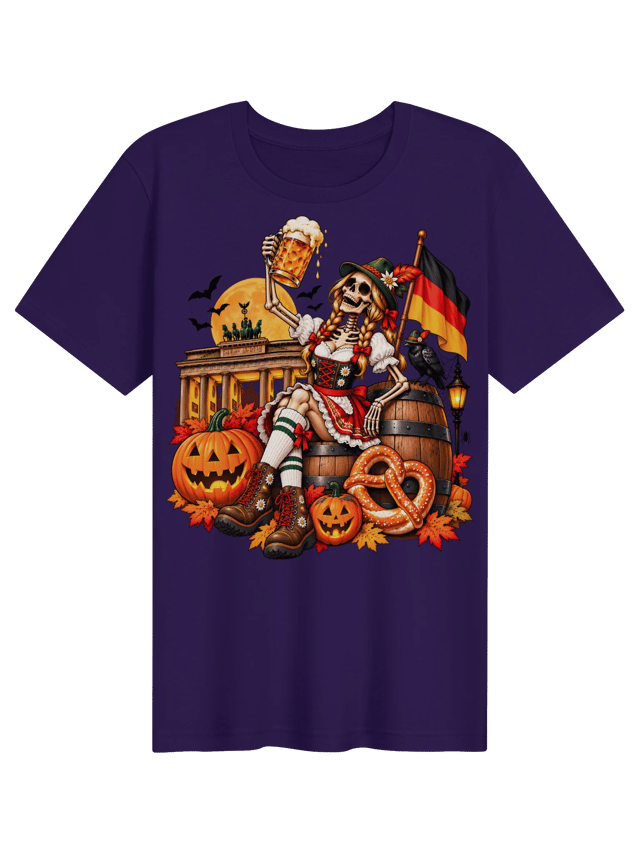 Oktoberfest Halloween Skeleton Womens Shirt shirt in team purple